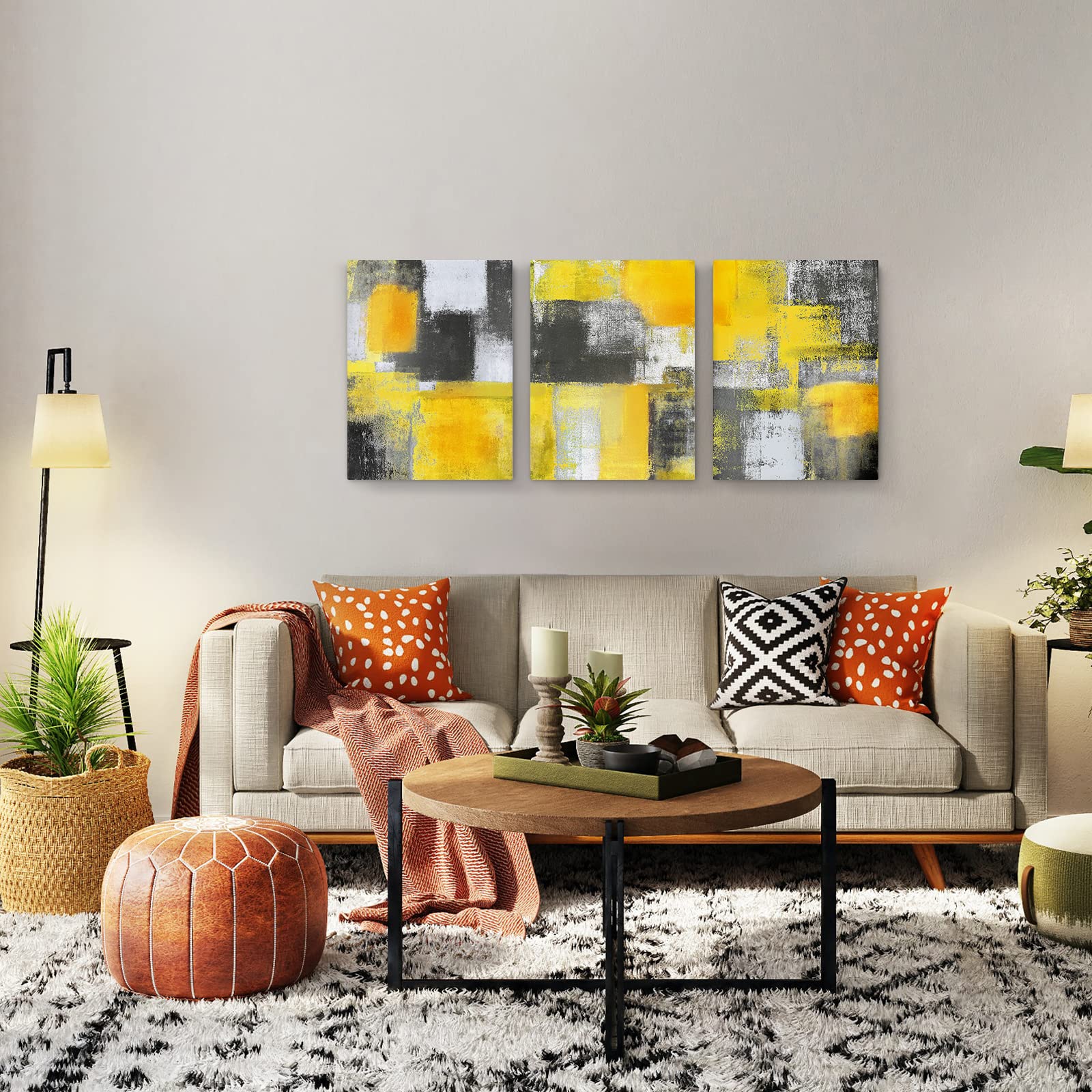 Amazon.co.jp: 抽象画 キャンバス イエロー ウォールアート 幾何学的